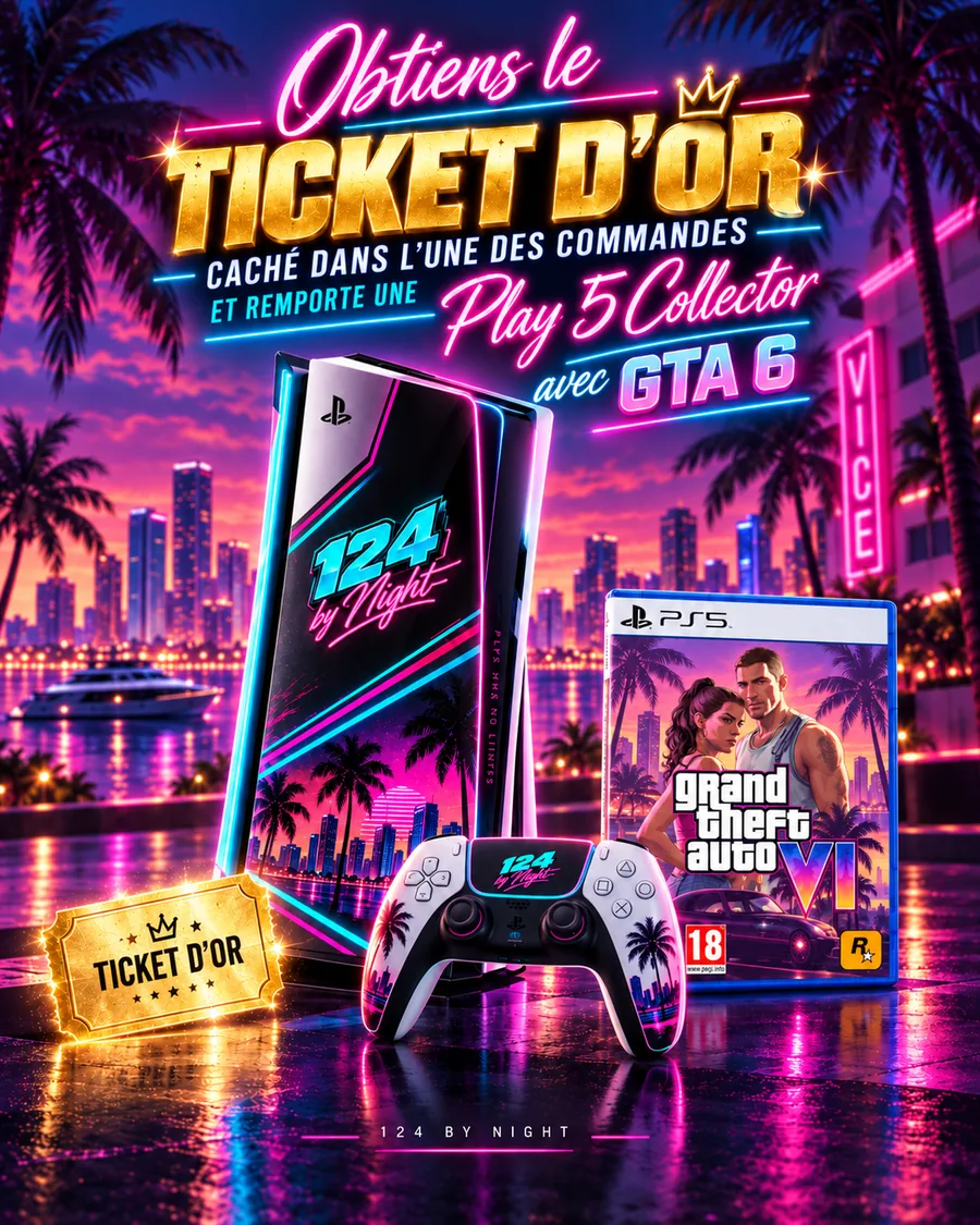 Obtiens le Ticket d'or caché dans l'une des commandes et remporte une Play 5 Collector avec GTA 6